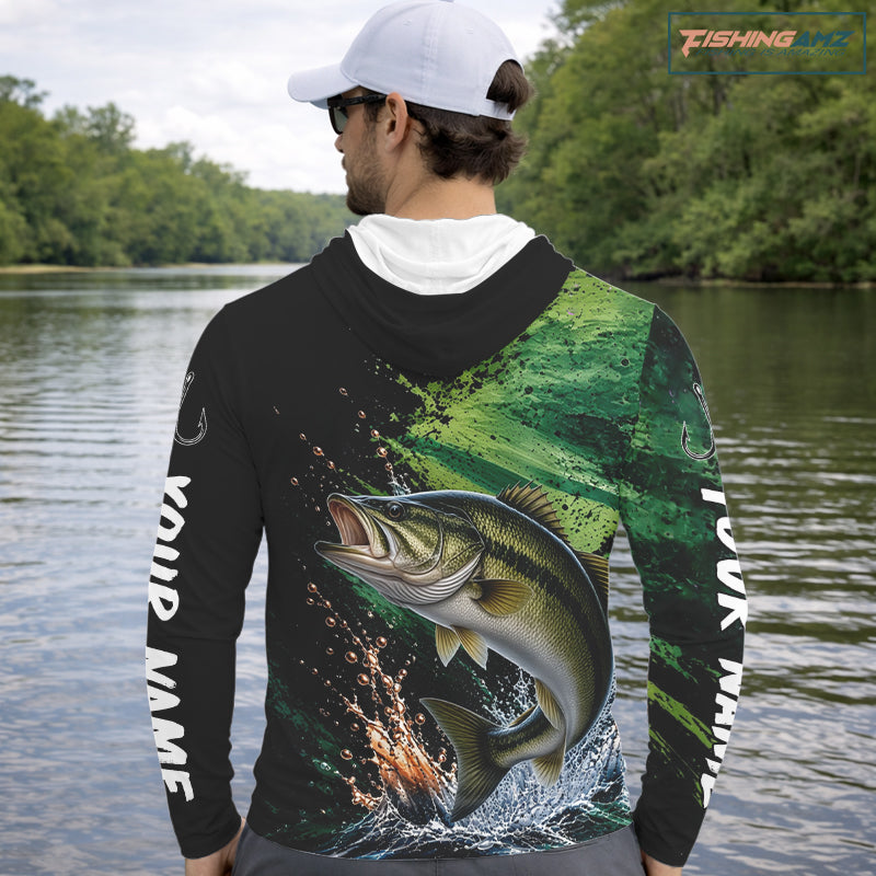 Largemouth Bass Fishing Jersey, Bass Fish Long Sleeve Hooded Shirt, Sport Fishing Shirt For Men NHT1538