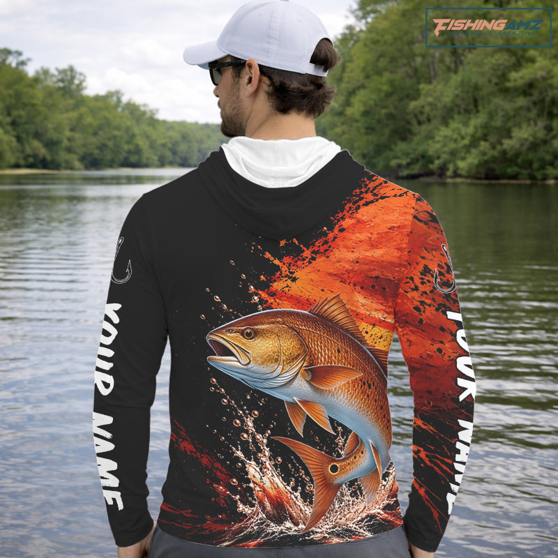 Redfish Fishing Jersey, Red Drum Fish Long Sleeve Hooded Shirt, Sport Fishing Shirt For Men NHT1536