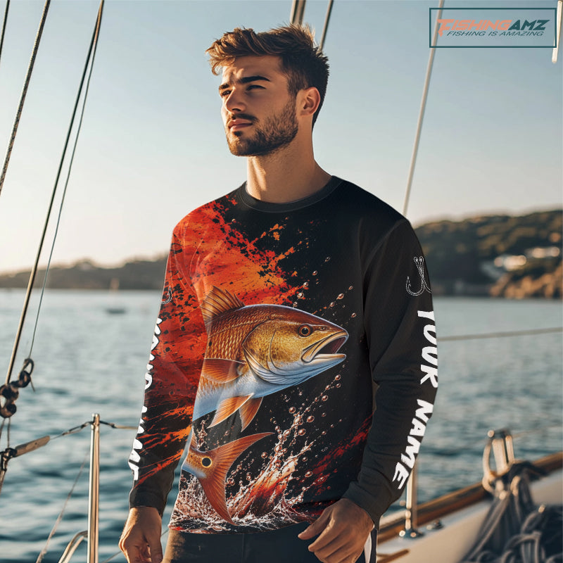 Redfish Fishing Jersey, Red Drum Fish Long Sleeve Shirt, Sport Fishing Shirt For Men NHT1536