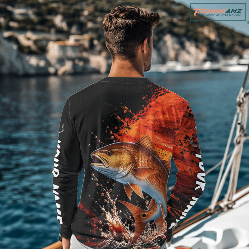 Redfish Fishing Jersey, Red Drum Fish Long Sleeve Shirt, Sport Fishing Shirt For Men NHT1536