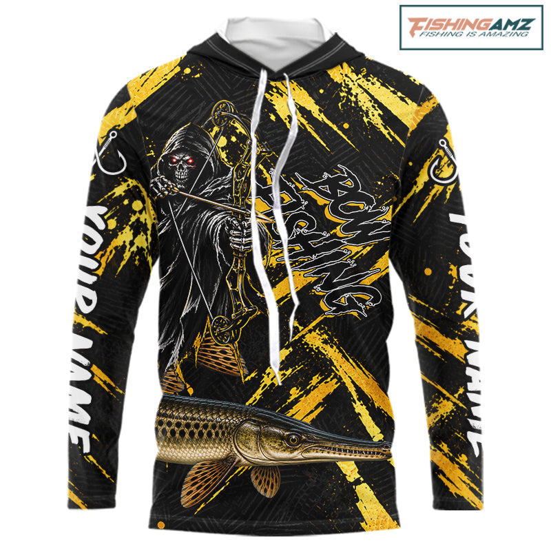 Alligator Gar Fishing Shirts Hoodeds Long Sleeve For Men, Grim Reaper Fishing Apparel, Bowfishing Gift NHT1379