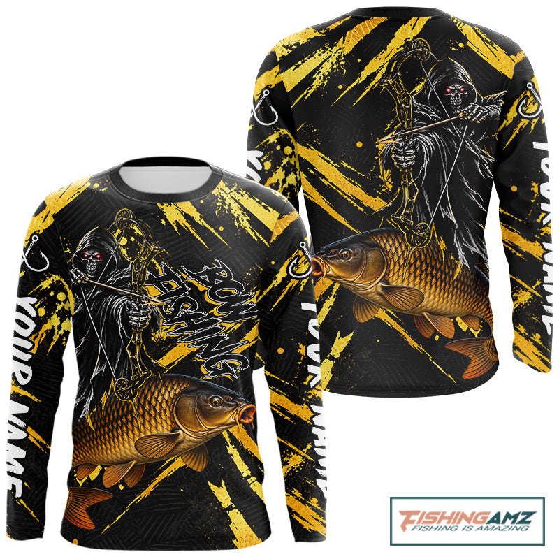 Carp Fishing Shirt Long Sleeve For Men, Grim Reaper Fishing Apparel, Bowfishing Gift NHT1378