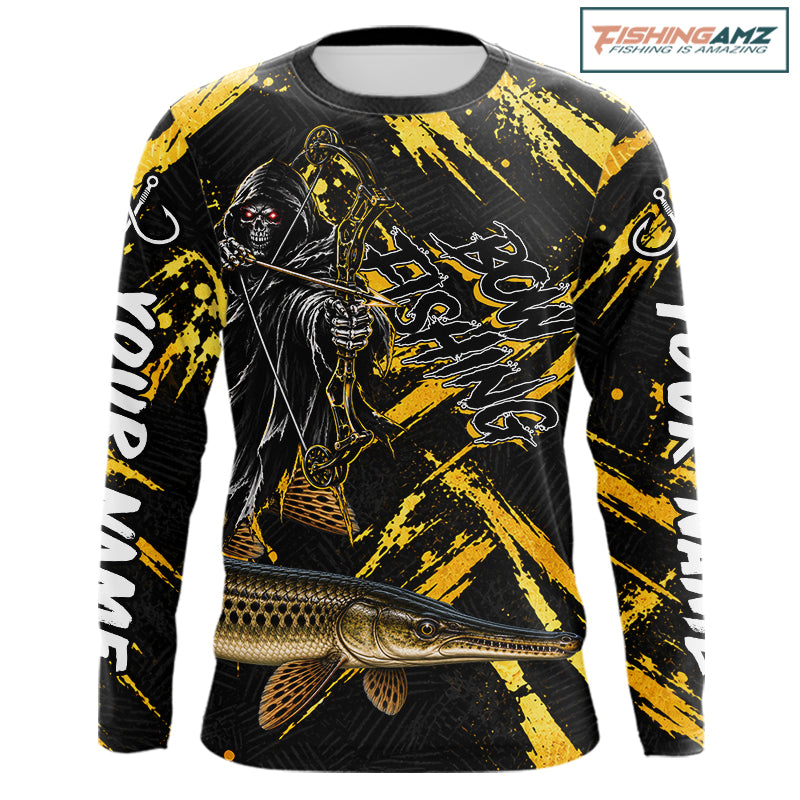 Alligator Gar Fishing Shirts Long Sleeve For Men, Grim Reaper Fishing Apparel, Bowfishing Gift NHT1379