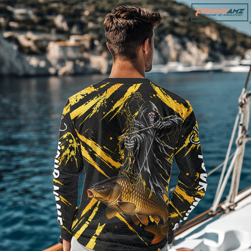 Carp Fishing Shirt Long Sleeve For Men, Grim Reaper Fishing Apparel, Bowfishing Gift NHT1378