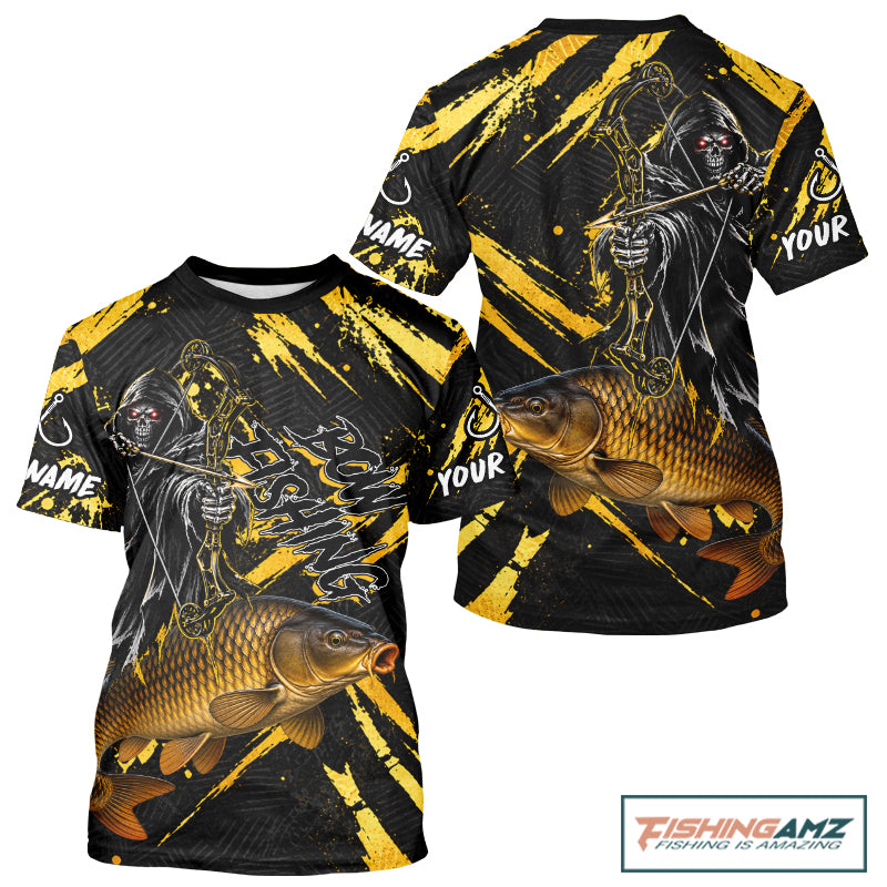 Carp Fishing Shirts Short Sleeve For Men, Grim Reaper Fishing Apparel, Bowfishing Gift NHT1378