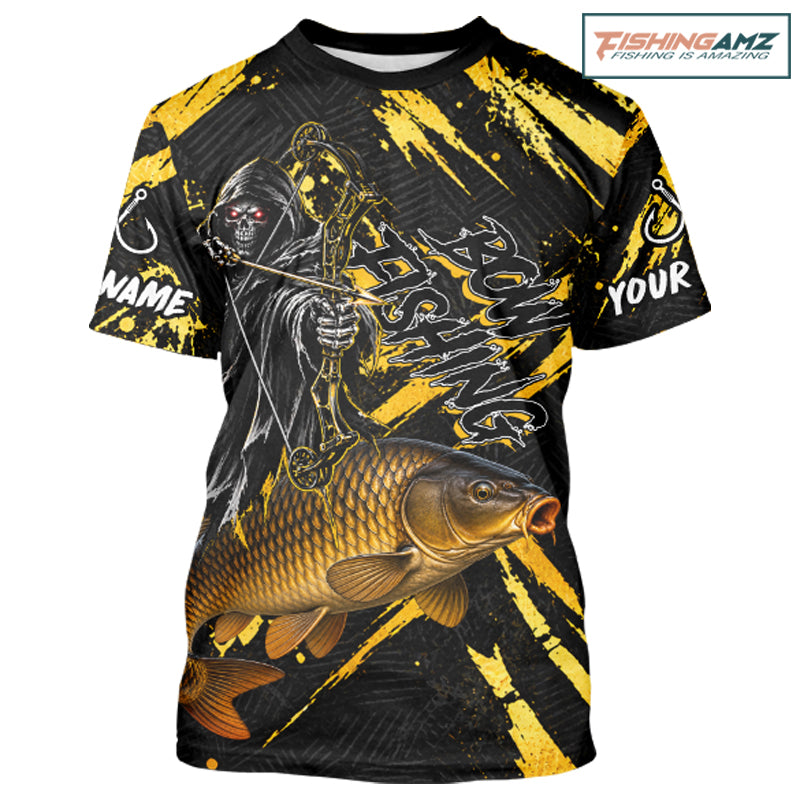 Carp Fishing Shirts Short Sleeve For Men, Grim Reaper Fishing Apparel, Bowfishing Gift NHT1378