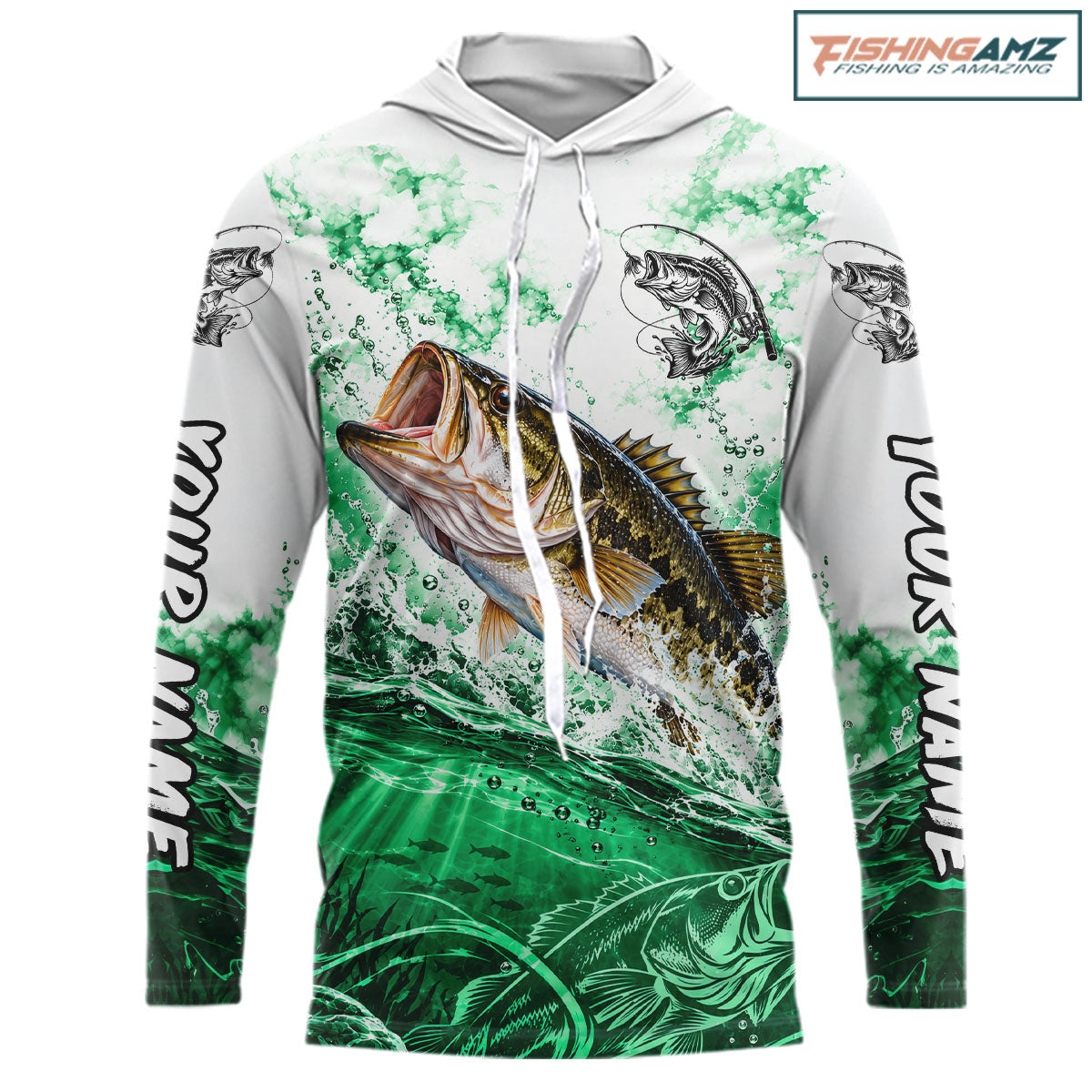 Green Ocean Water Bass Hooded Fishing Shirt Custom Outdoor Sports Performance Jersey NHT1731