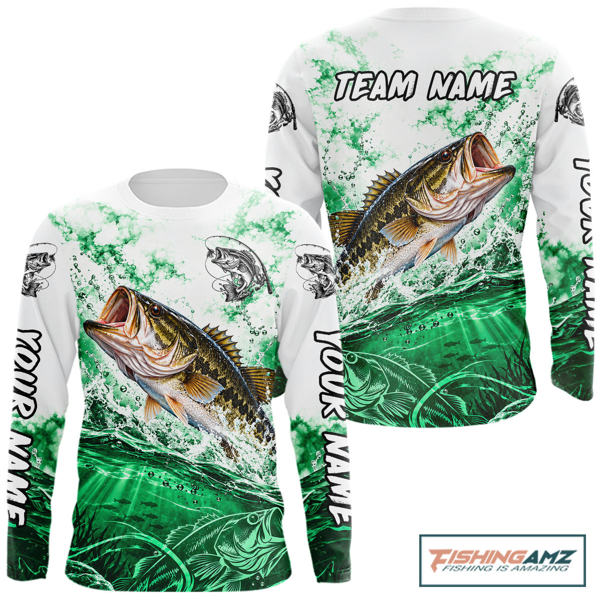 Green Ocean Water Bass Fishing Shirt Long Sleeve Custom Outdoor Sports Performance Jersey NHT1731