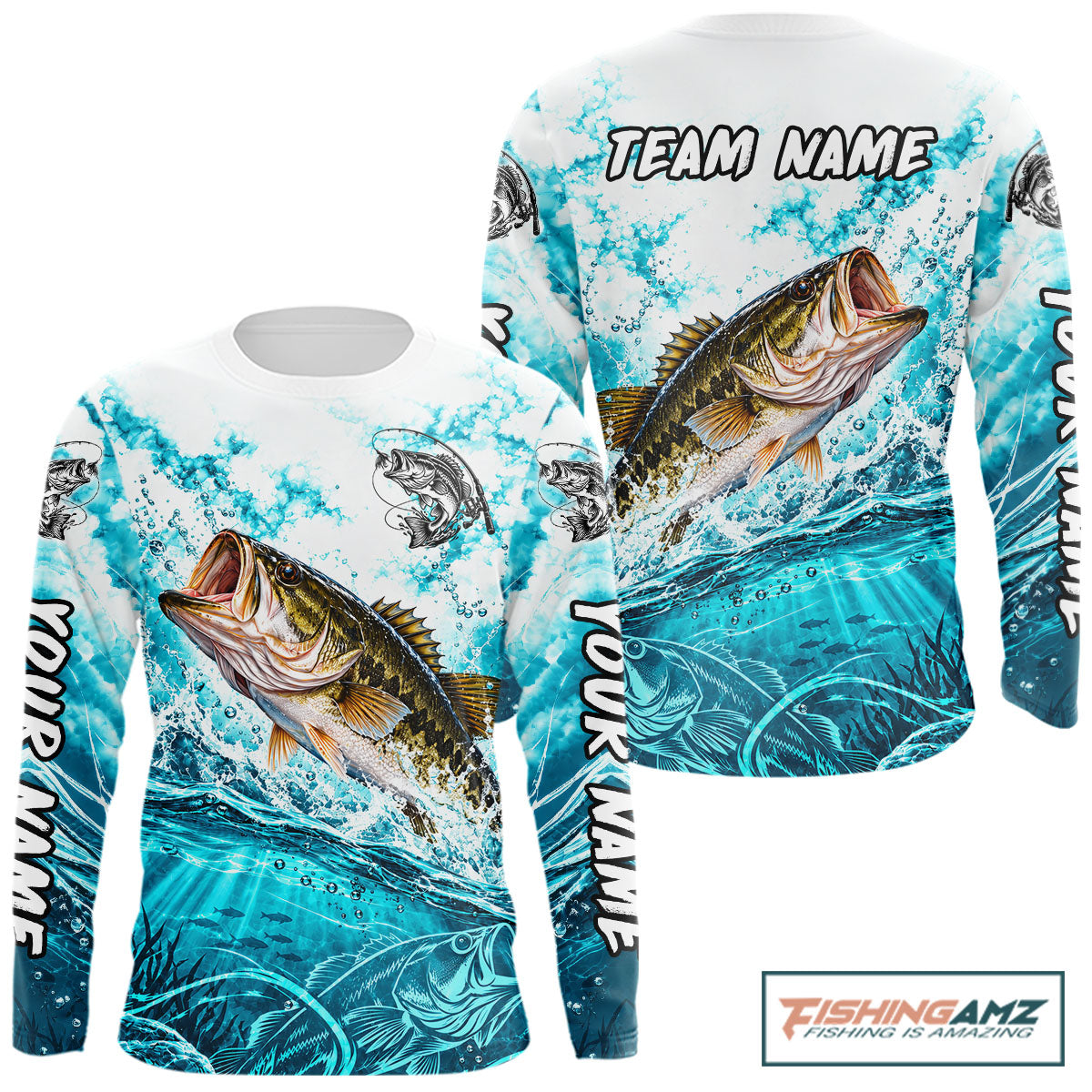 Turquoise Ocean Water Bass Fishing Shirt Custom Outdoor Sports Performance Jersey NHT1732
