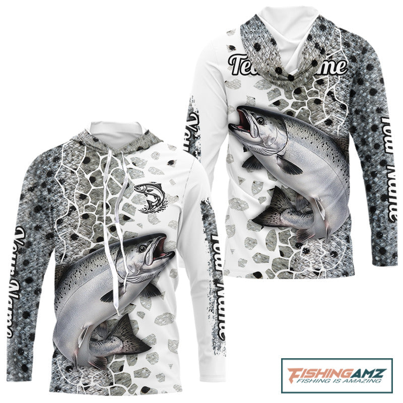Chinook Salmon (King Salmon) Fishing Camo Performance Fishing Shirts Long Sleeve Hooded For Fisher NHT570