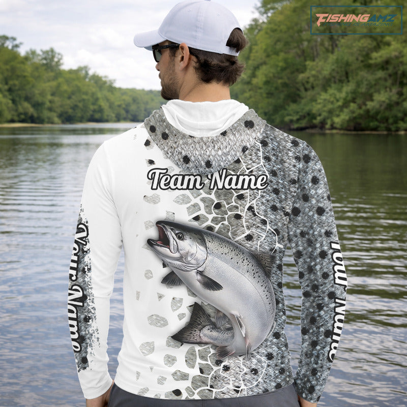 Chinook Salmon (King Salmon) Fishing Camo Performance Fishing Shirts Long Sleeve Hooded For Fisher NHT570