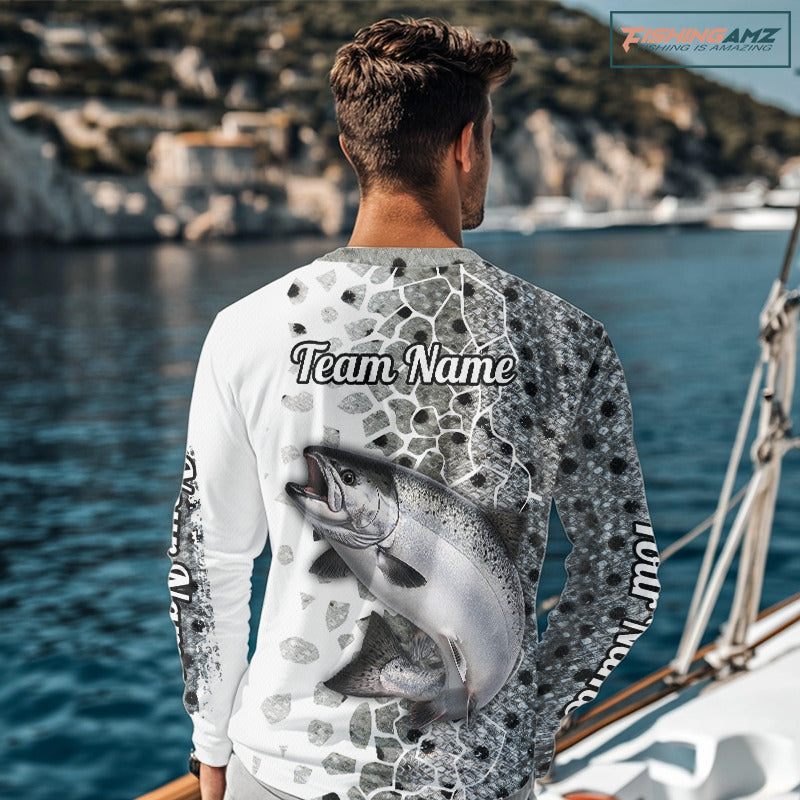 Chinook Salmon (King Salmon) Fishing Camo Performance Fishing Shirts Long Sleeve For Fisher NHT570
