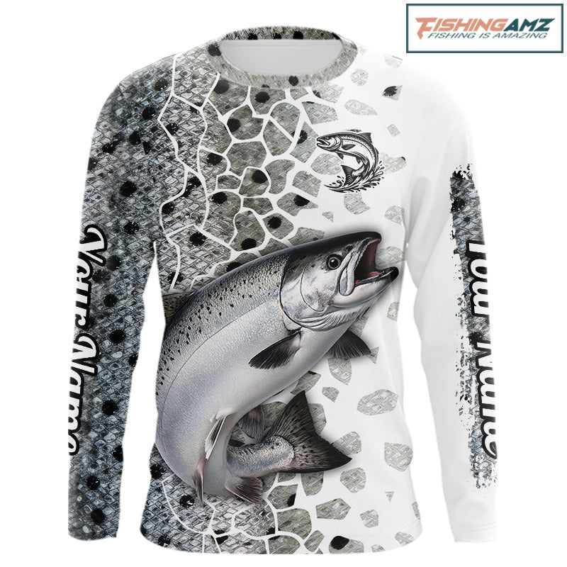 Chinook Salmon (King Salmon) Fishing Camo Performance Fishing Shirts Long Sleeve For Fisher NHT570