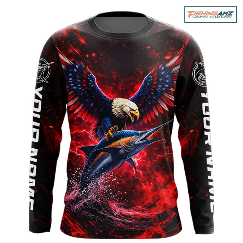Patriotic Eagle Marlin Fishing Shirt Long Sleeve, Performance Fishing Shirt NHT428