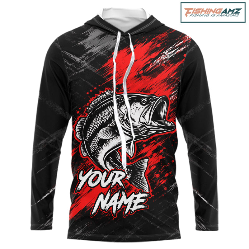 Hooded Personalized Red Bass Fishing Jersey, Largemouth Bass Shirt, Custom Name Fishing Team Shirt NHT1592
