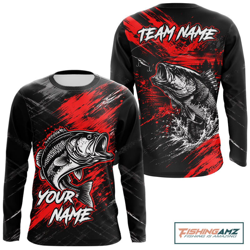 Personalized Red Bass Fishing Jersey, Largemouth Bass Shirt, Custom Name Fishing Team Shirt NHT1592