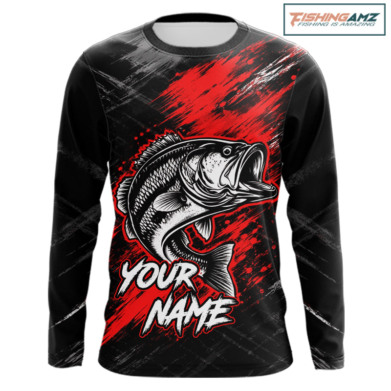 Personalized Red Bass Fishing Jersey, Largemouth Bass Shirt, Custom Name Fishing Team Shirt NHT1592