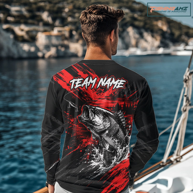 Personalized Red Bass Fishing Jersey, Largemouth Bass Shirt, Custom Name Fishing Team Shirt NHT1592