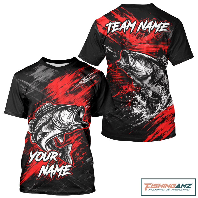 Personalized Red Bass Fishing Jersey, Largemouth Bass Shirt Short Sleeve, Custom Name Fishing Team Shirt NHT1592