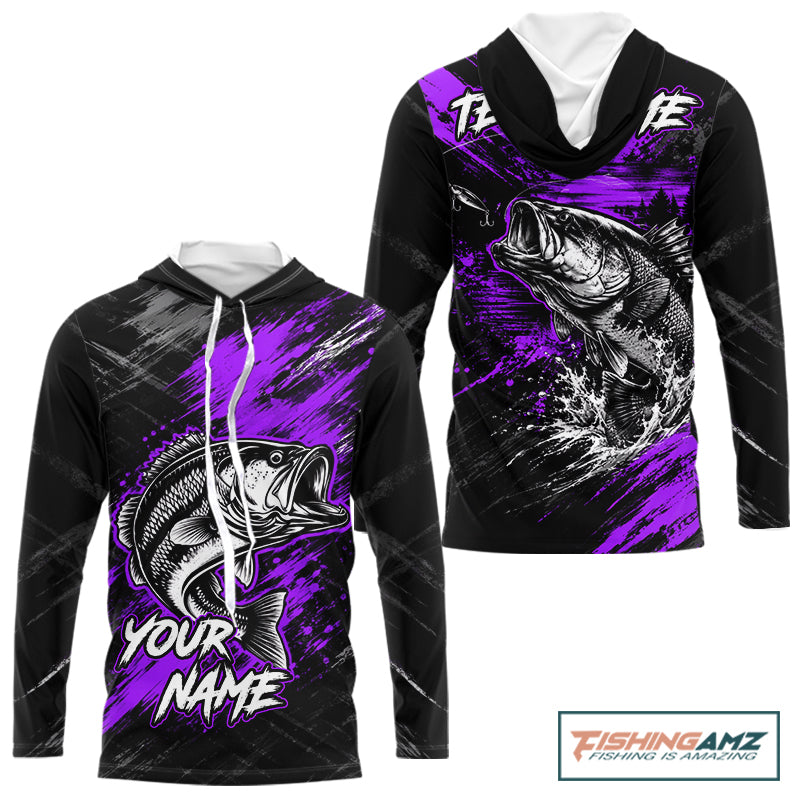 Hooded Personalized Purple Bass Fishing Jersey, Largemouth Bass Shirt, Custom Name Fishing Team Shirt NHT1593