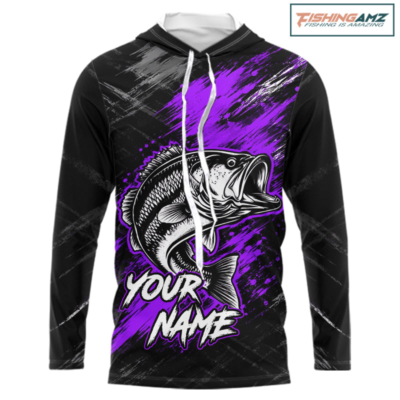 Hooded Personalized Purple Bass Fishing Jersey, Largemouth Bass Shirt, Custom Name Fishing Team Shirt NHT1593