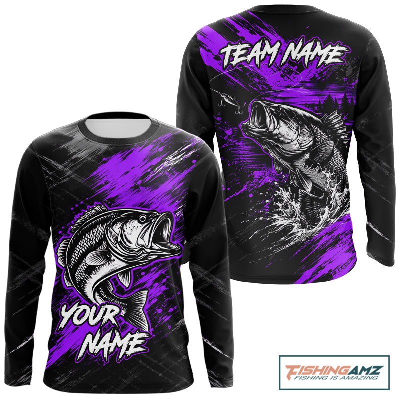 Personalized Purple Bass Fishing Jersey, Largemouth Bass Shirt, Custom Name Fishing Team Shirt NHT1593