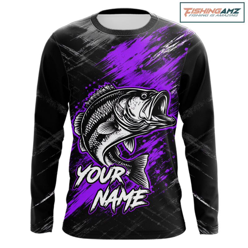 Personalized Purple Bass Fishing Jersey, Largemouth Bass Shirt, Custom Name Fishing Team Shirt NHT1593