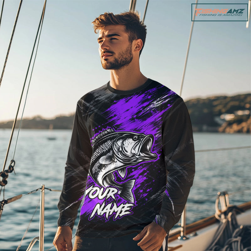 Personalized Purple Bass Fishing Jersey, Largemouth Bass Shirt, Custom Name Fishing Team Shirt NHT1593