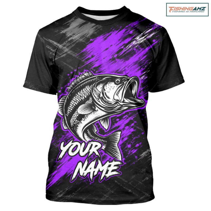 Personalized Purple Bass Fishing Jersey, Largemouth Bass Shirt Short Sleeve, Custom Name Fishing Team Shirt NHT1593