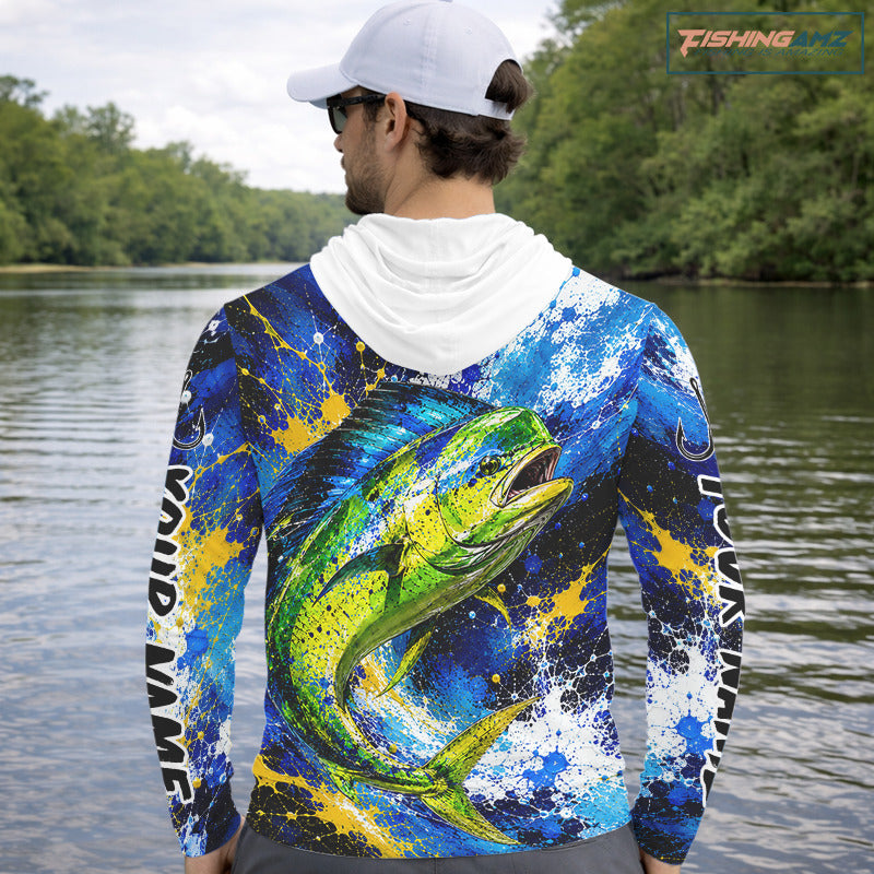 Custom Mahi Mahi Fishing Jersey – Saltwater Fishing Shirt Long Sleeve Hooded For Men NHT988