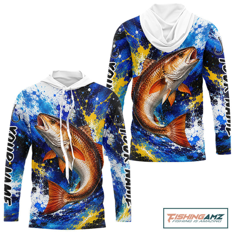 Custom Redfish Fishing Jersey – Saltwater Fishing Shirt Long Sleeve Hooded For Men