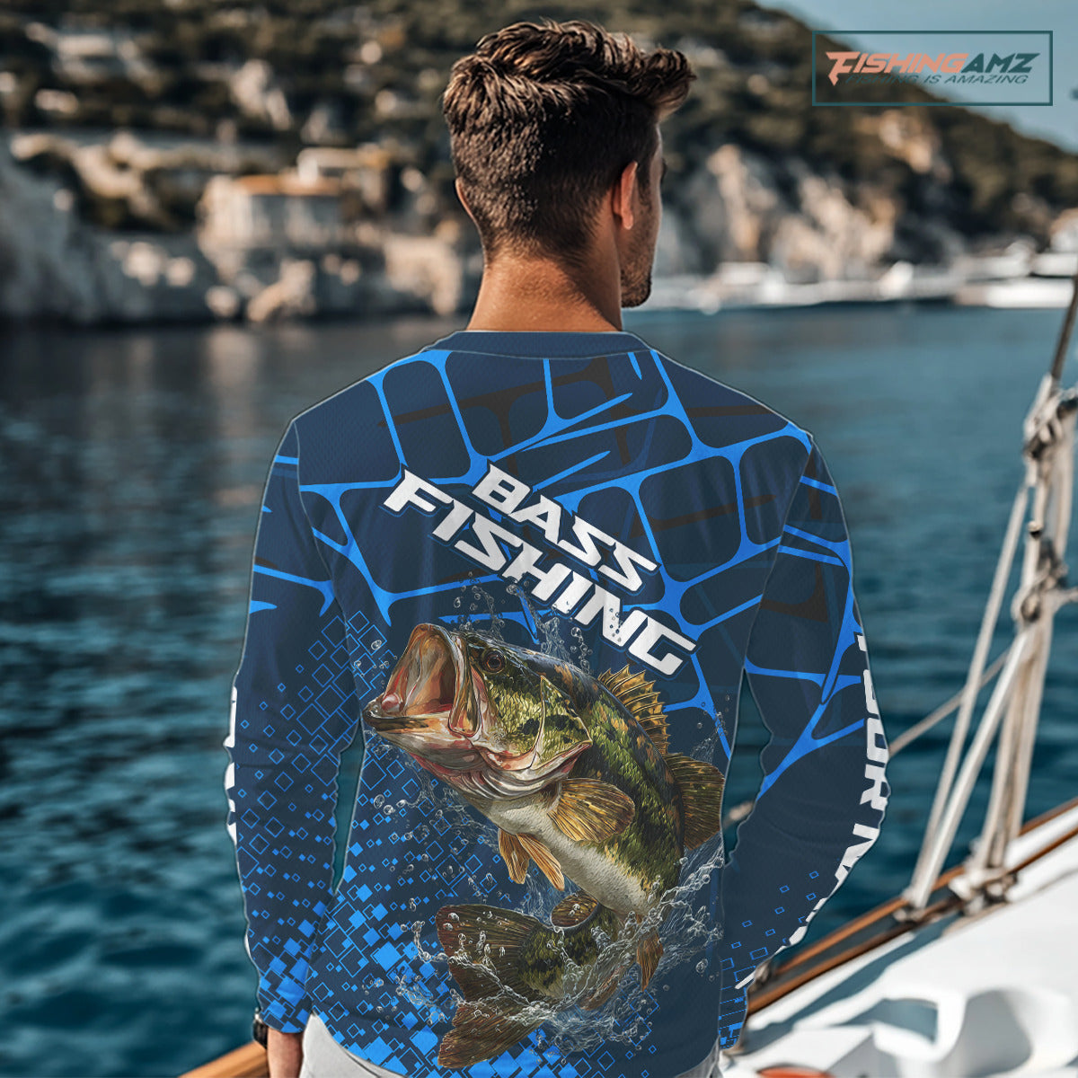 Largemouth Bass Fishing, Fishing Shirts Long Sleeve, Fishing Gift | Blue NHT385