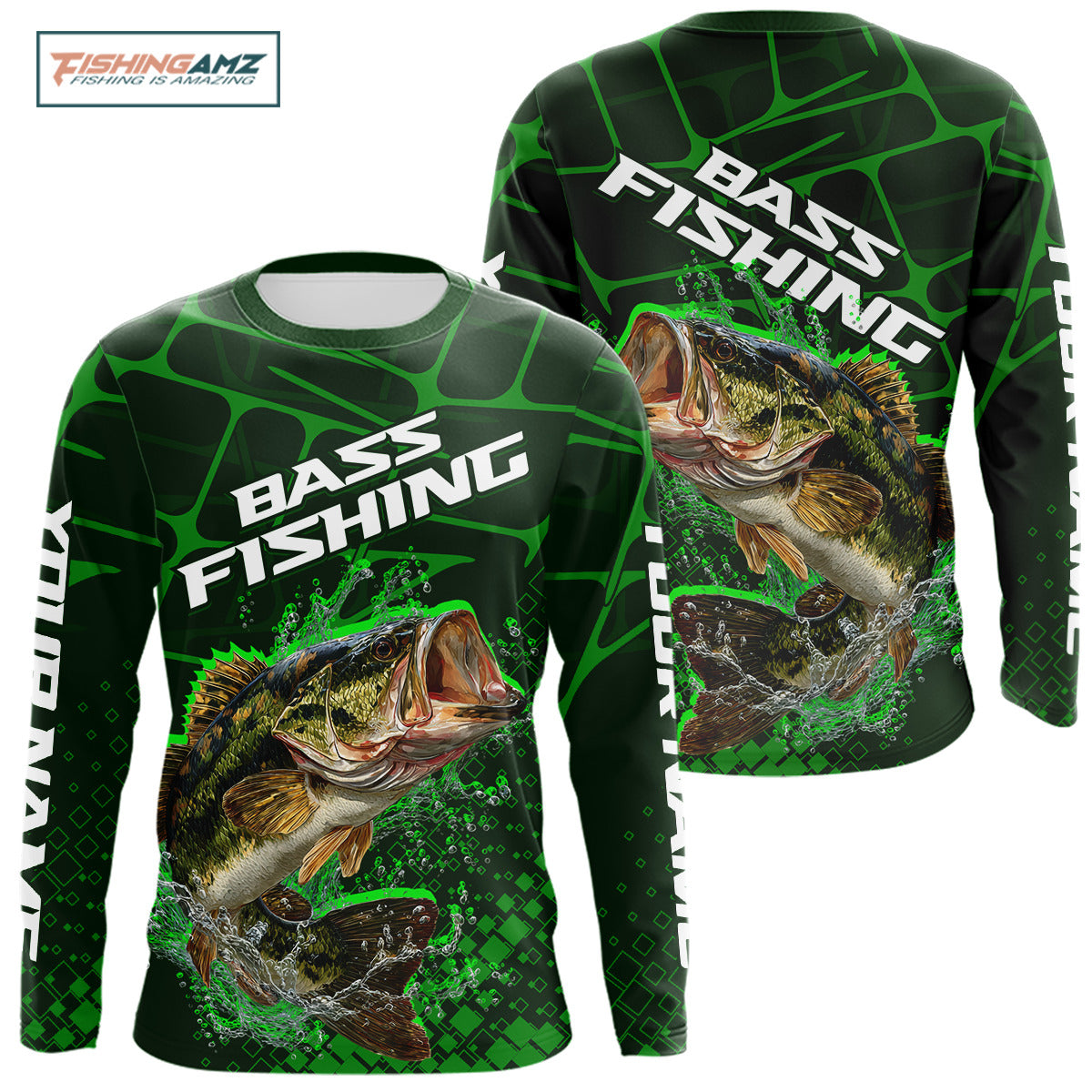 Largemouth Bass Fishing, Fishing Shirts Long Sleeve Scale, Fishing Gift | Green NHT392