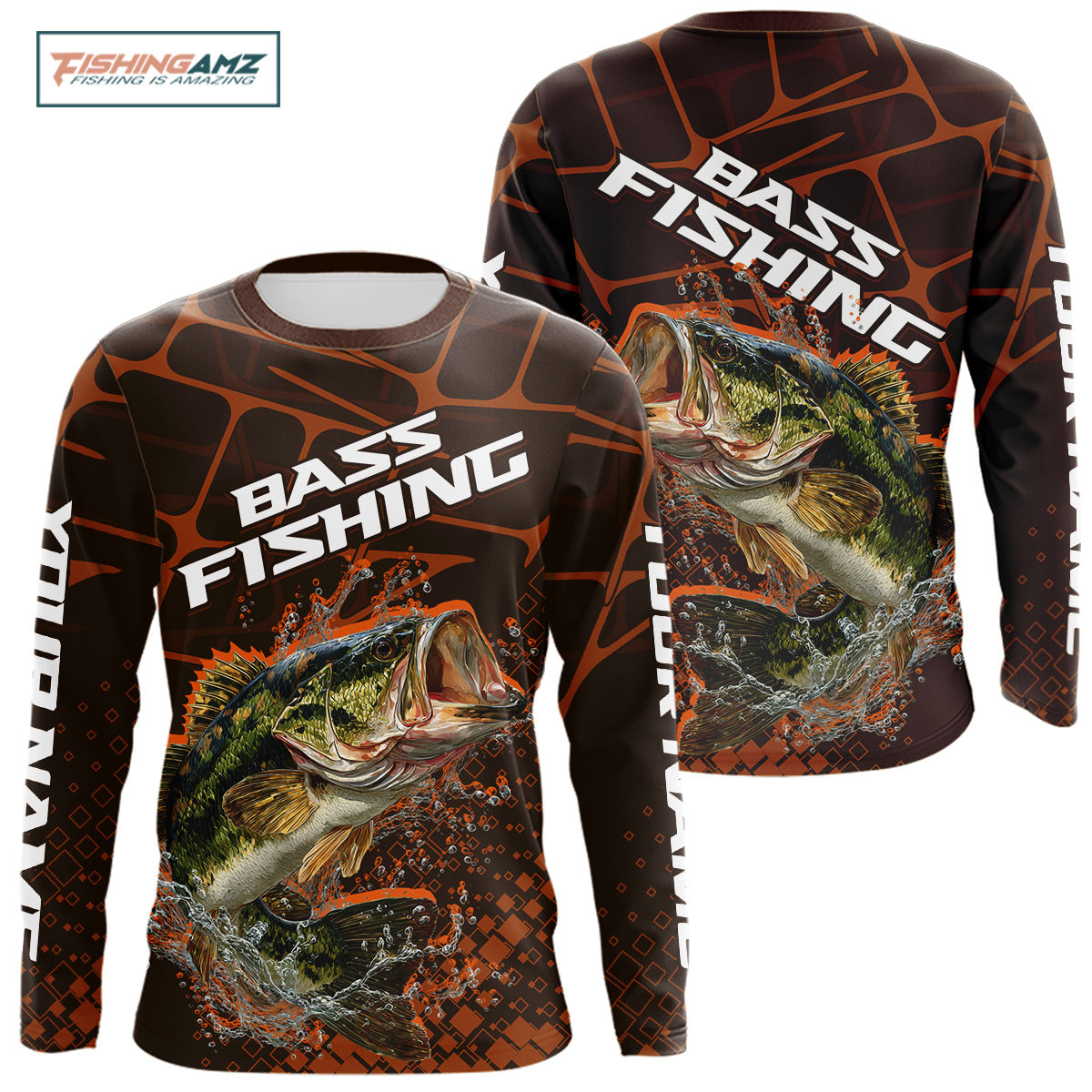 Largemouth Bass Fishing, Fishing Shirts Long Sleeve Scale, Fishing Gift | Orange NHT393