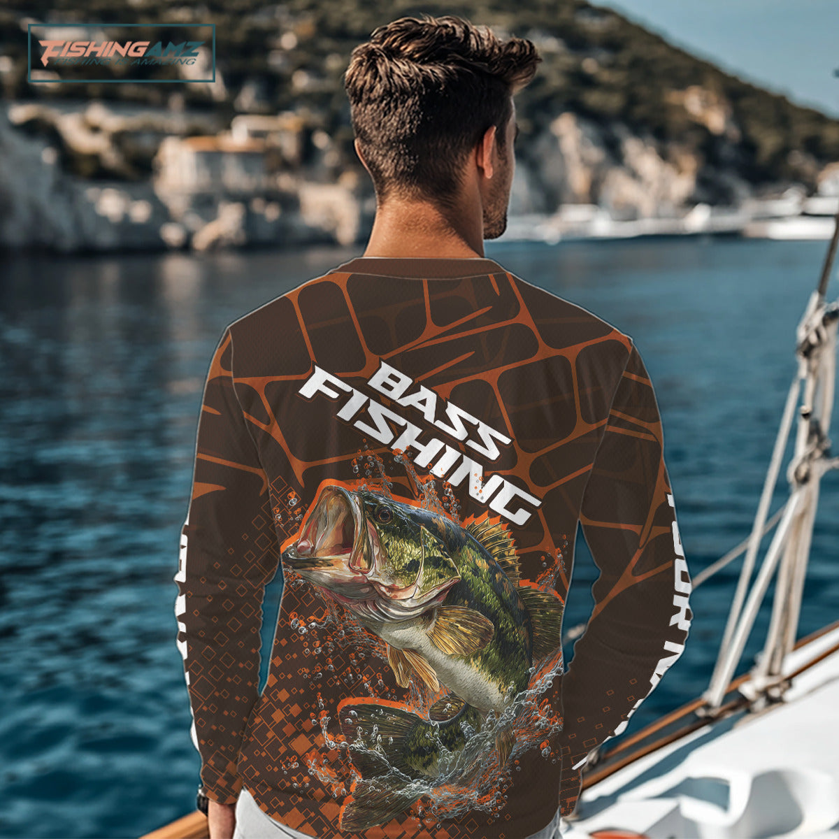 Largemouth Bass Fishing, Fishing Shirts Long Sleeve Scale, Fishing Gift | Orange NHT393
