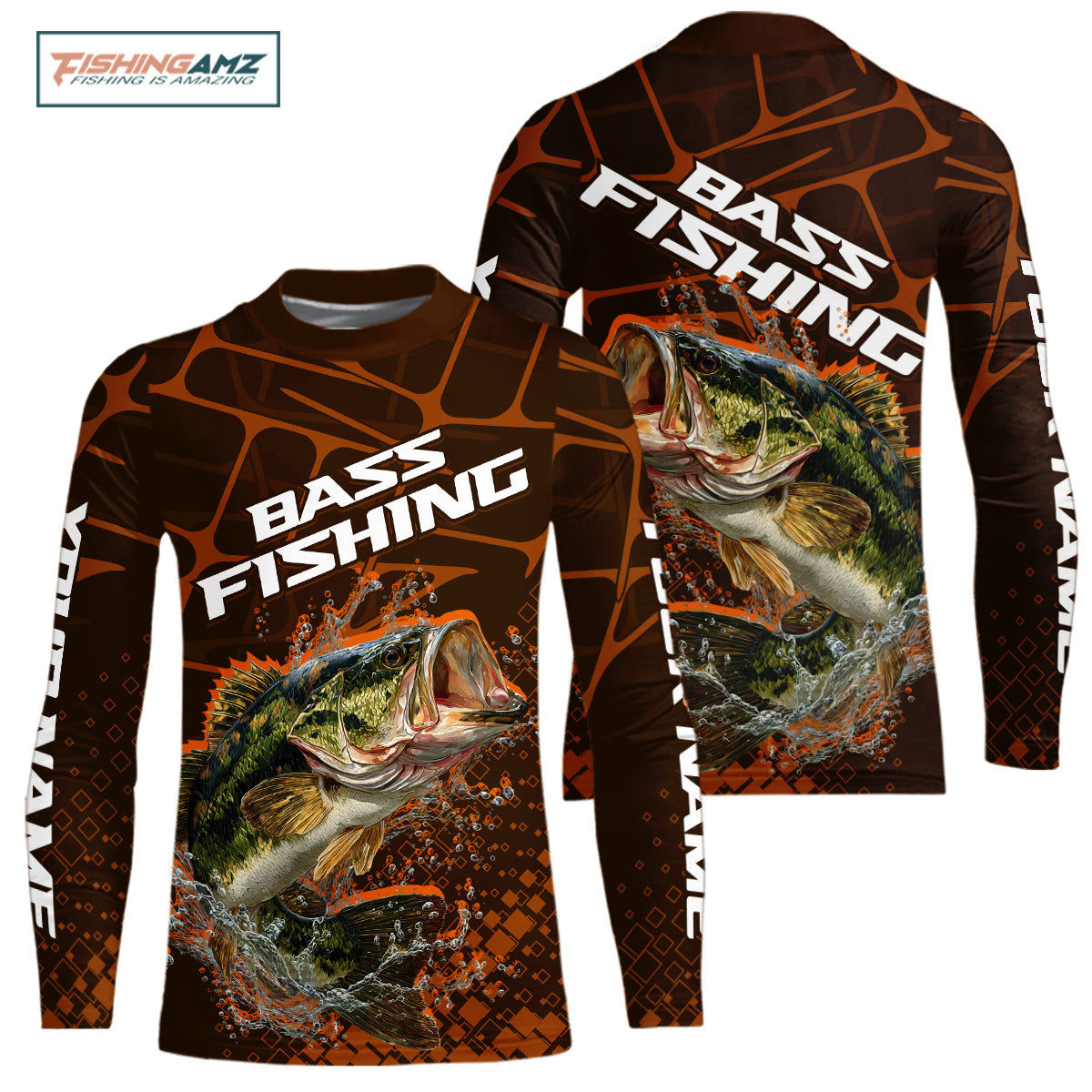 Largemouth Bass Fishing, Youth Fishing Shirts Long Sleeve Scale, Fishing Gift  | Orange NHT393