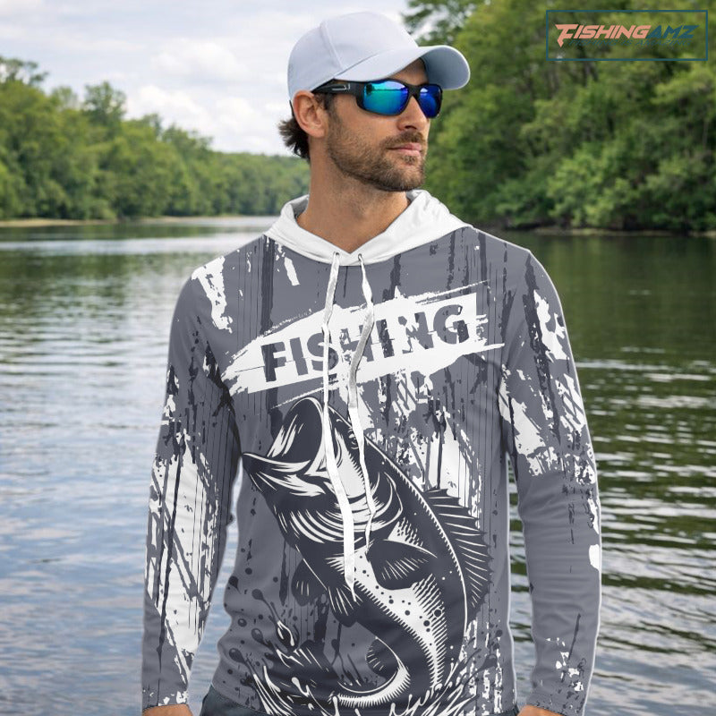 Bass Fishing Gray Camo Custom Name, Personalized Hooded Bass Fishing Jerseys For Men NHT493