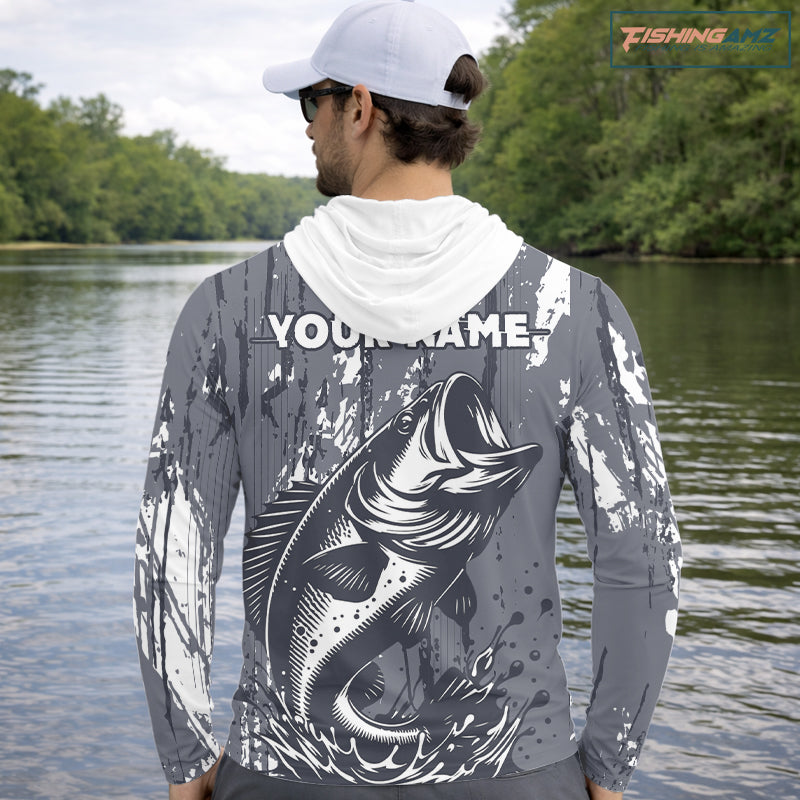 Bass Fishing Gray Camo Custom Name, Personalized Hooded Bass Fishing Jerseys For Men NHT493