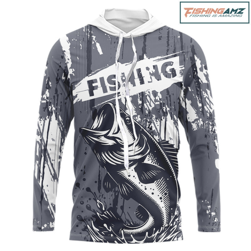 Bass Fishing Gray Camo Custom Name, Personalized Hooded Bass Fishing Jerseys For Men NHT493