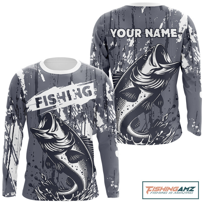 Bass Fishing Gray Camo Custom Name, Personalized Bass Fishing Jerseys For Men NHT493