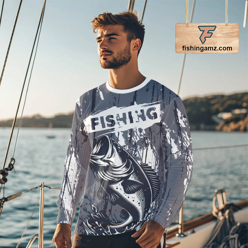 Bass Fishing Gray Camo Custom Name, Personalized Bass Fishing Jerseys For Men NHT493
