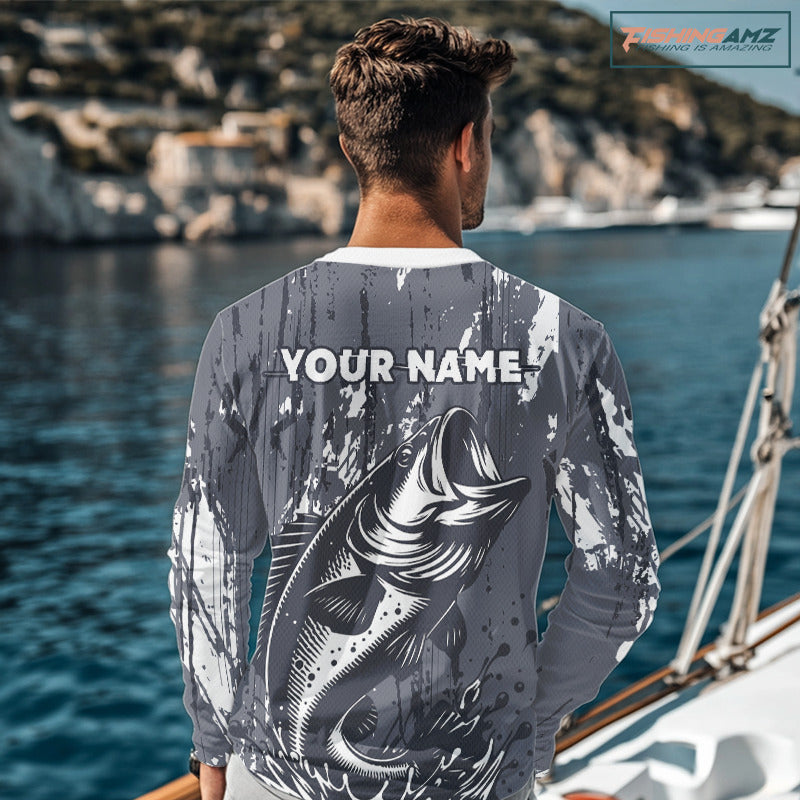 Bass Fishing Gray Camo Custom Name, Personalized Bass Fishing Jerseys For Men NHT493