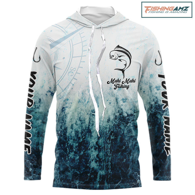 Personalized Mahi Mahi Fishing Shirt Long Sleeve Deep Sea Fishing Shirt, Ocean Wave Fishing Apparel NHT1462