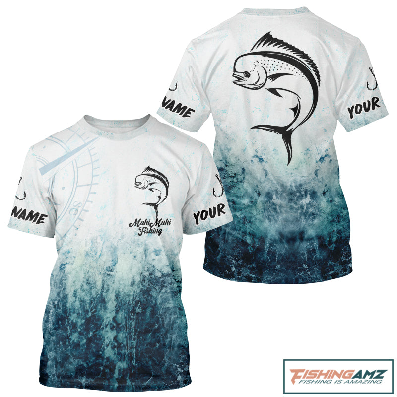 Personalized Mahi Mahi Fishing Shirt Short Sleeve Deep Sea Fishing Shirt, Ocean Wave Fishing Apparel NHT1462