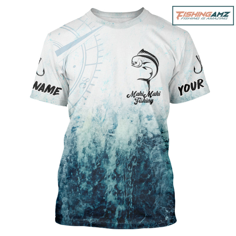 Personalized Mahi Mahi Fishing Shirt Short Sleeve Deep Sea Fishing Shirt, Ocean Wave Fishing Apparel NHT1462