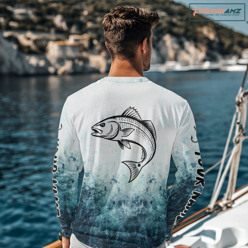 Personalized Redfish Fishing Shirt Long Sleeve Deep Sea Fishing Shirt, Ocean Wave Fishing Apparel NHT1464