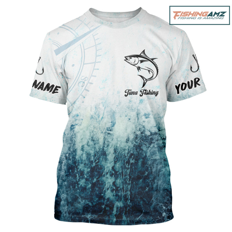 Personalized Tuna Fishing Shirt Short Sleeve Deep Sea Fishing Shirt, Ocean Wave Fishing Apparel NHT1465