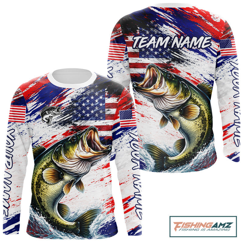 Patriotic Bass Fishing Tournament Shirts, Personalized American Flag Bass Fishing Jerseys