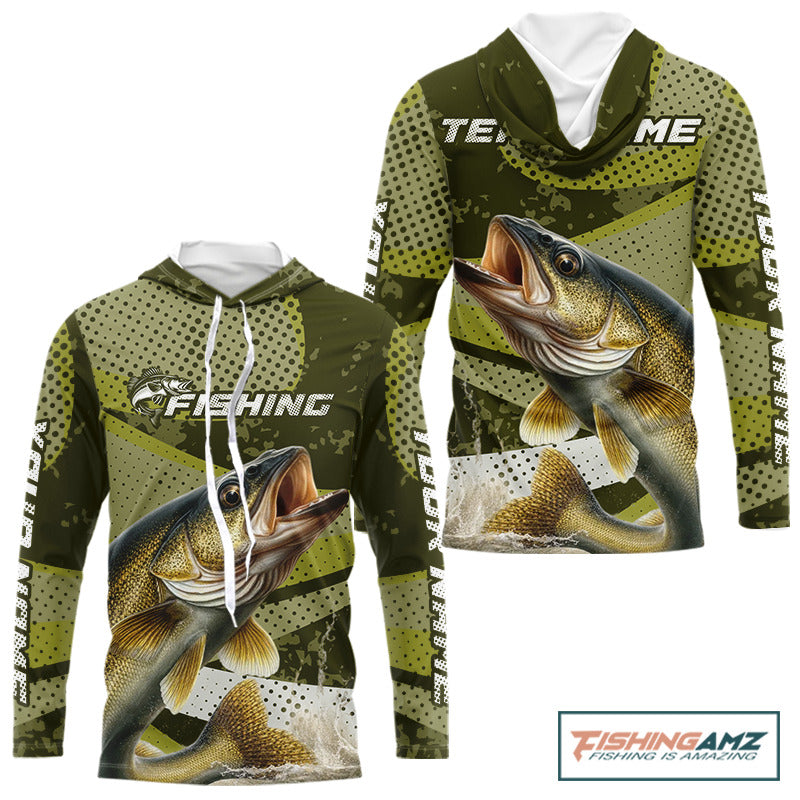 Walleye Fishing Hooded Custom Performance Fishing Shirts, Walleye Fishing Jerseys For Men NHT500