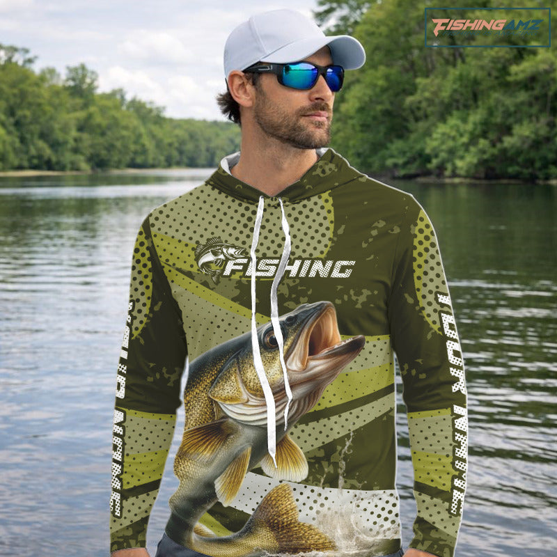 Walleye Fishing Hooded Custom Performance Fishing Shirts, Walleye Fishing Jerseys For Men NHT500